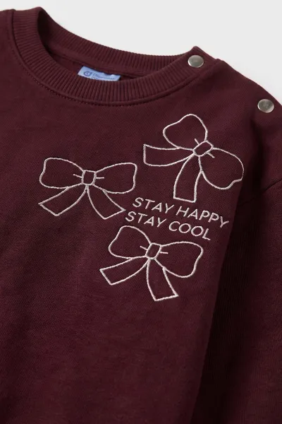 Bordo (9-36 Ay) Fiyonk Baskılı 2 İp Kız Bebek Takım 476197