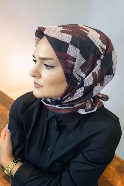 Bordo 90x90 Cm Dijital Baskı Bella Desenli Pamuk Eşarp 349466