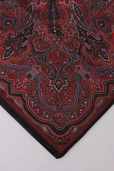 Bordo 90x90 Cm Dijital Baskı Etnik Desenli Pamuk Eşarp 367877