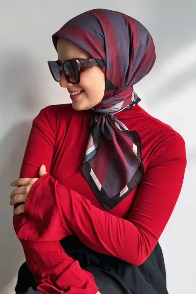 Bordo 90x90 Cm Dijital Baskı Jasmin Desenli Pamuk Eşarp 367901