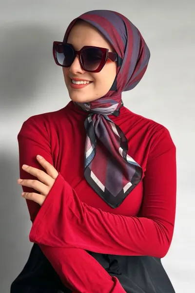 Bordo 90x90 Cm Dijital Baskı Jasmin Desenli Pamuk Eşarp 367901