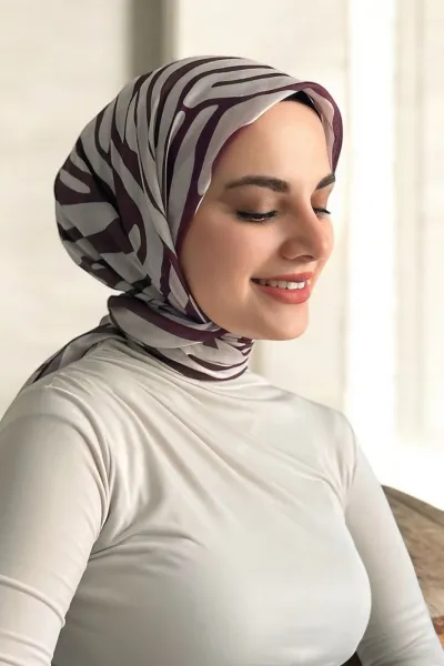 Bordo 90x90 Cm Dijital Baskı Zebra Desenli Pamuk Eşarp 364708