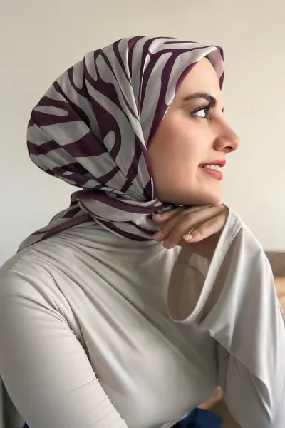 Bordo 90x90 Cm Dijital Baskı Zebra Desenli Pamuk Eşarp 364708