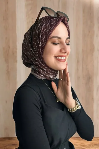 Bordo 90x90 Cm Dijital Baskı Zincir Desenli Pamuk Eşarp 380282