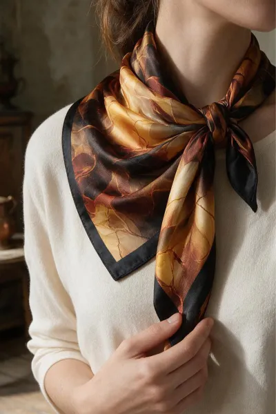 Bordo 90x90 Cm Dijital Baskılı Agata Desen Kutulu Twill Eşarp 500885