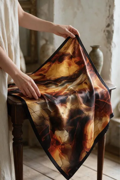 Bordo 90x90 Cm Dijital Baskılı Agata Desen Kutulu Twill Eşarp 500885