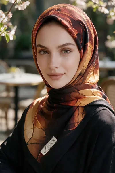 Bordo 90x90 Cm Dijital Baskılı Agata Desen Kutulu Twill Eşarp 500885