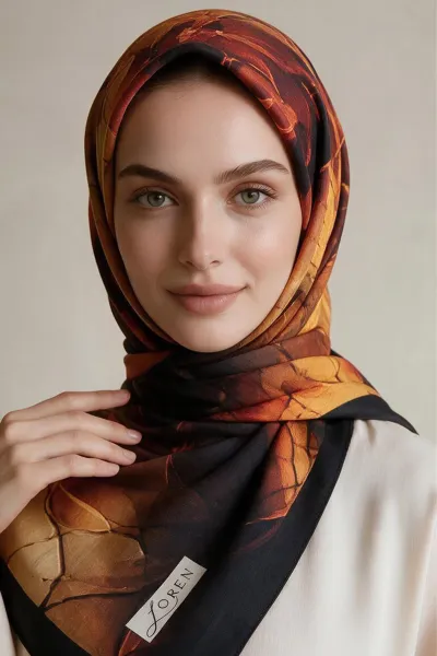 Bordo 90x90 Cm Dijital Baskılı Agata Desen Kutulu Twill Eşarp 500885