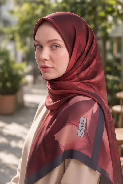 Bordo 90x90 Cm Dijital Baskılı Botanica Desen Soft Eşarp 498468
