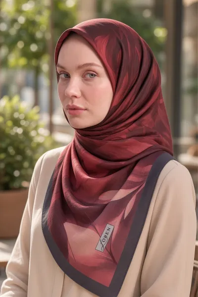 Bordo 90x90 Cm Dijital Baskılı Botanica Desen Soft Eşarp 498468