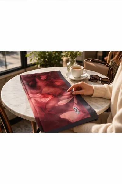 Bordo 90x90 Cm Dijital Baskılı Botanica Desen Soft Eşarp 498468