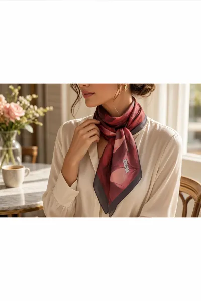 Bordo 90x90 Cm Dijital Baskılı Botanica Desen Soft Eşarp 498468