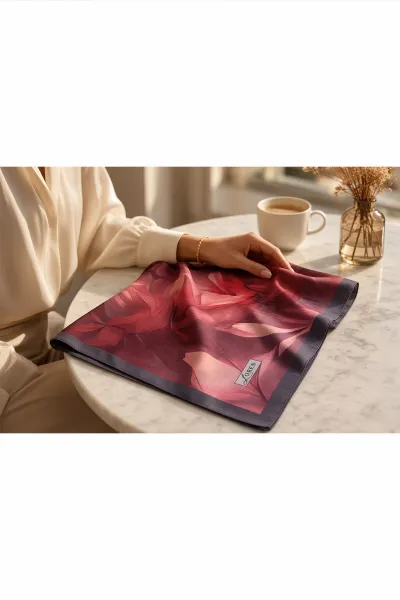 Bordo 90x90 Cm Dijital Baskılı Botanica Desen Soft Eşarp 498468