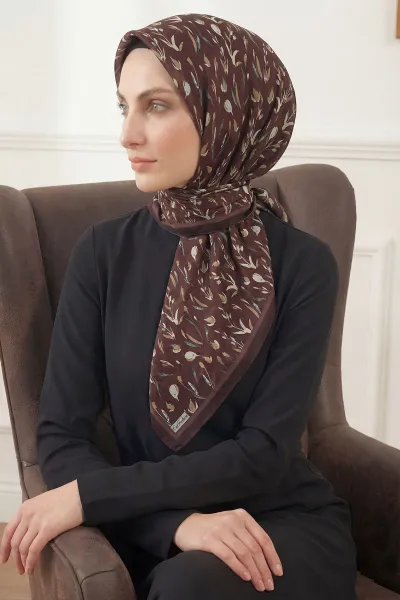 Bordo 90x90 Cm Dijital Baskılı Desenli Tülbent Eşarp 428558