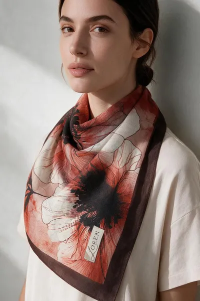 Bordo 90x90 Cm Dijital Baskılı Florenza Desen Soft Eşarp 498664