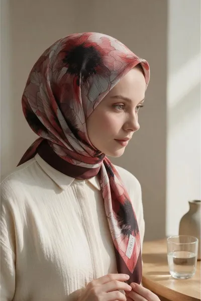Bordo 90x90 Cm Dijital Baskılı Florenza Desen Soft Eşarp 498664