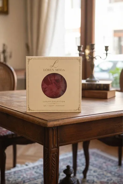 Bordo 90x90 Cm Dijital Baskılı Halka Desen Kutulu Twill Eşarp 501138