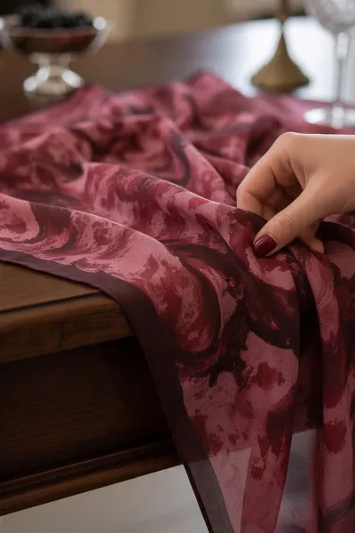 Bordo 90x90 Cm Dijital Baskılı Halka Desen Kutulu Twill Eşarp 501138