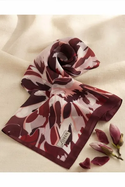 Bordo 90x90 Cm Dijital Baskılı Magnolia Desen Soft Eşarp 498589