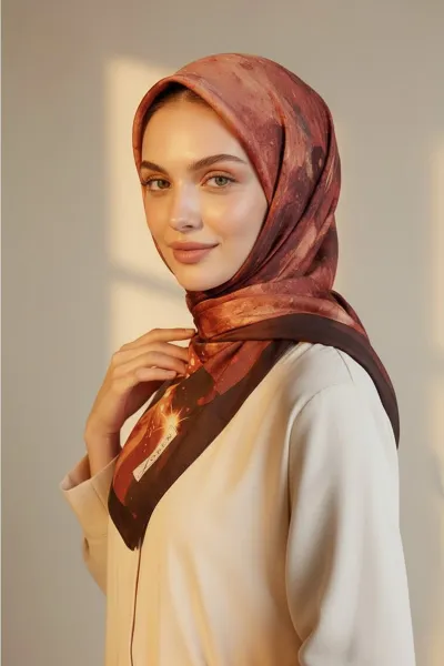 Bordo 90x90 Cm Dijital Baskılı Nova Desen Soft Eşarp 498614
