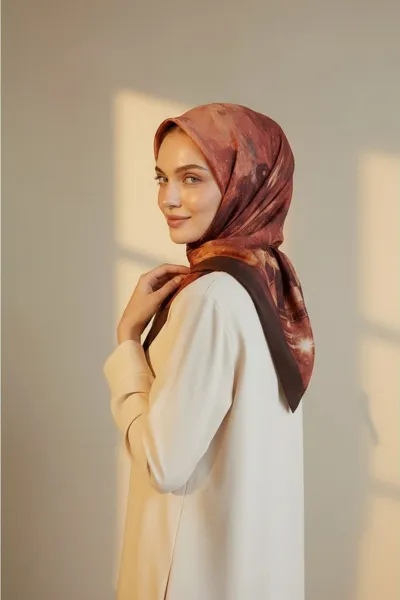 Bordo 90x90 Cm Dijital Baskılı Nova Desen Soft Eşarp 498614