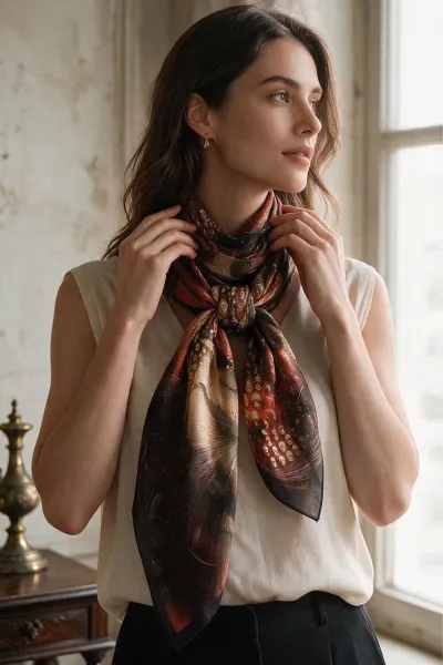 Bordo 90x90 Cm Dijital Baskılı Orbit Desen Kutulu Twill Eşarp 501118