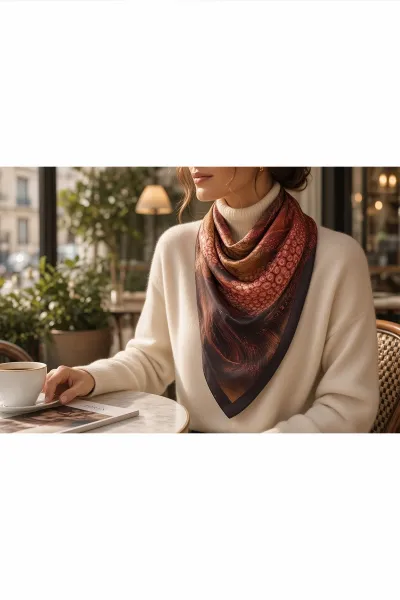 Bordo 90x90 Cm Dijital Baskılı Orbit Desen Soft Eşarp 498493