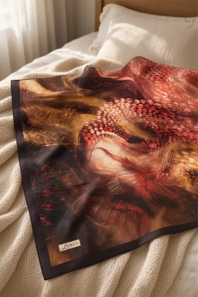 Bordo 90x90 Cm Dijital Baskılı Orbit Desen Soft Eşarp 498493