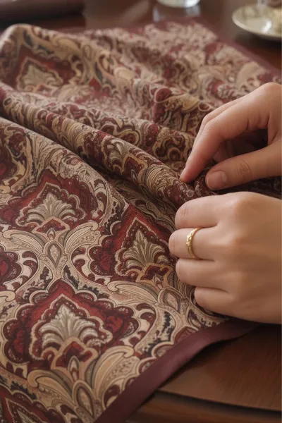 Bordo 90x90 Cm Dijital Baskılı Paisley Desen Kutulu Twill Eşarp 501066