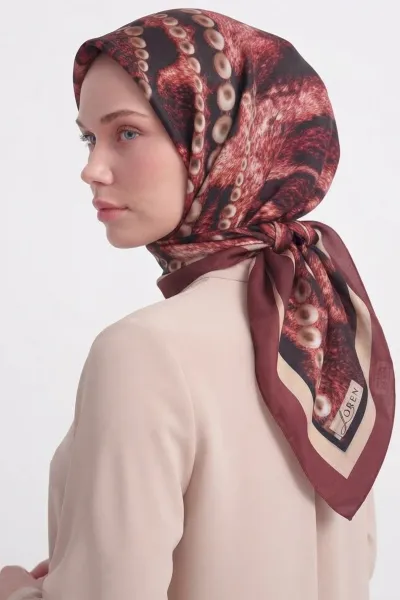 Bordo 90x90 Cm Dijital Baskılı Perla Desen Soft Eşarp 498516