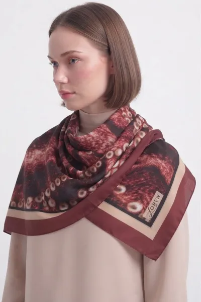 Bordo 90x90 Cm Dijital Baskılı Perla Desen Soft Eşarp 498516