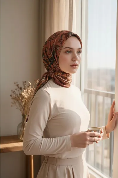 Bordo 90x90 Cm Dijital Baskılı Persiana Desen Soft Eşarp 498449