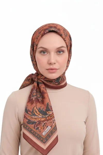 Bordo 90x90 Cm Dijital Baskılı Persiana Desen Soft Eşarp 498449