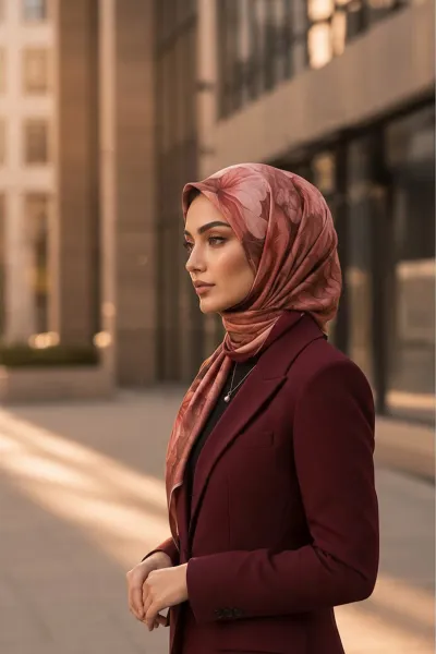Bordo 90x90 Cm Dijital Baskılı Petalia Desen Kutulu Twill Eşarp 501137