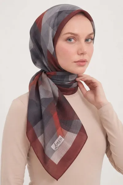 Bordo 90x90 Cm Dijital Baskılı Prizma Desen Soft Eşarp 498511