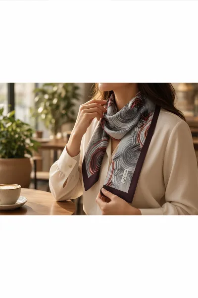 Bordo 90x90 Cm Dijital Baskılı Rosetta Desen Soft Eşarp 498597