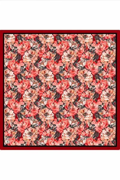 Bordo 95x95 Cm Dijital Baskılı Botanik Desen Soft Eşarp 473302
