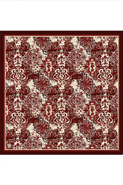 Bordo 95x95 Cm Dijital Baskılı Valencia Desen Soft Eşarp 473338