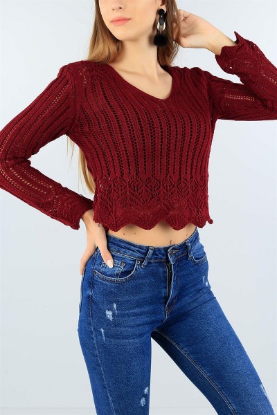 Bordo Ajurlu Bayan Triko Kazak 43048