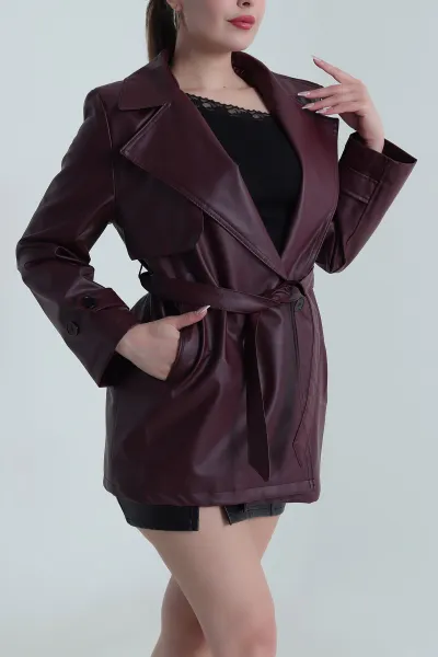 Bordo Ara Boy Deri Kadın Deri Trenç 486017