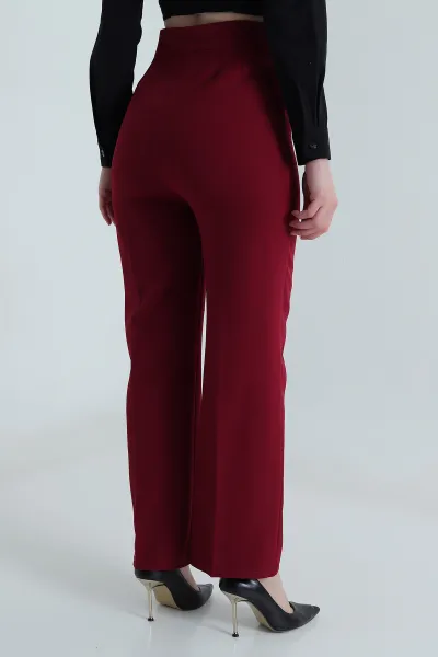 Bordo Arkası Çift Pensli Dabıl Kadın Pantolon 496199