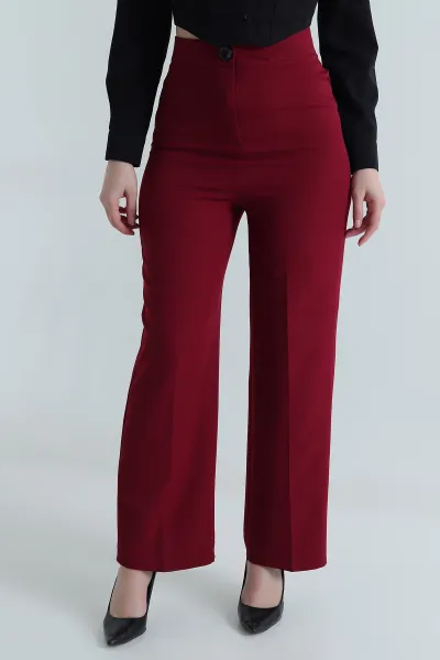 Bordo Arkası Çift Pensli Dabıl Kadın Pantolon 496199