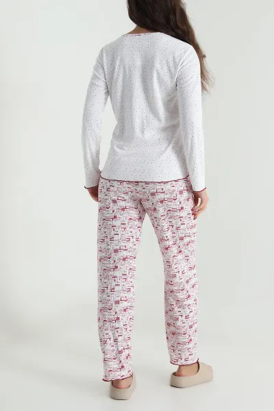 Bordo Armut Yaka Fitilli Kadın Pijama Takımı 494672