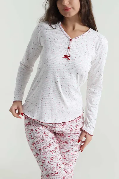 Bordo Armut Yaka Fitilli Kadın Pijama Takımı 494672