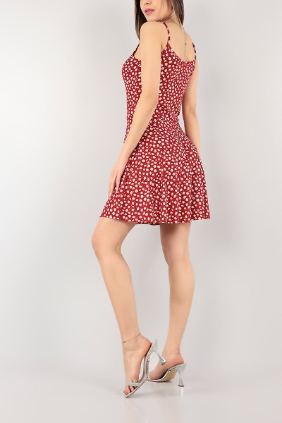 Bordo Askılı Çiçek Desenli Elbise 102742