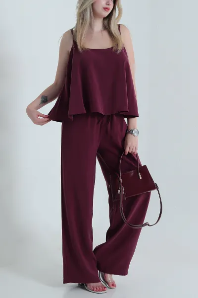 Bordo Askılı Tencel Kadın İkili Takım 471656