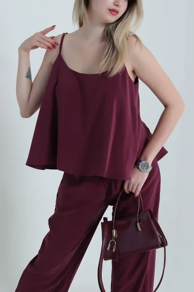 Bordo Askılı Tencel Kadın İkili Takım 471656