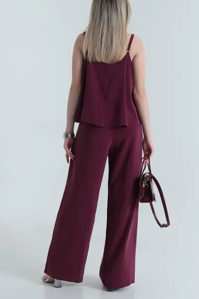 Bordo Askılı Tencel Kadın İkili Takım 471656