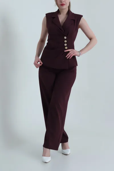 Bordo Astarlı Atlas Yelek Pantolon Kadın İkili Takım 458299