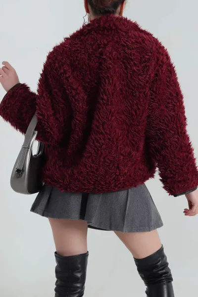 Bordo Astarlı Cepli Kıvırcık Kadın Mont 417406